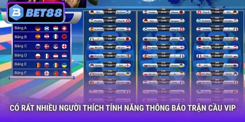 Có rất nhiều người thích tính năng thông báo trận cầu vip